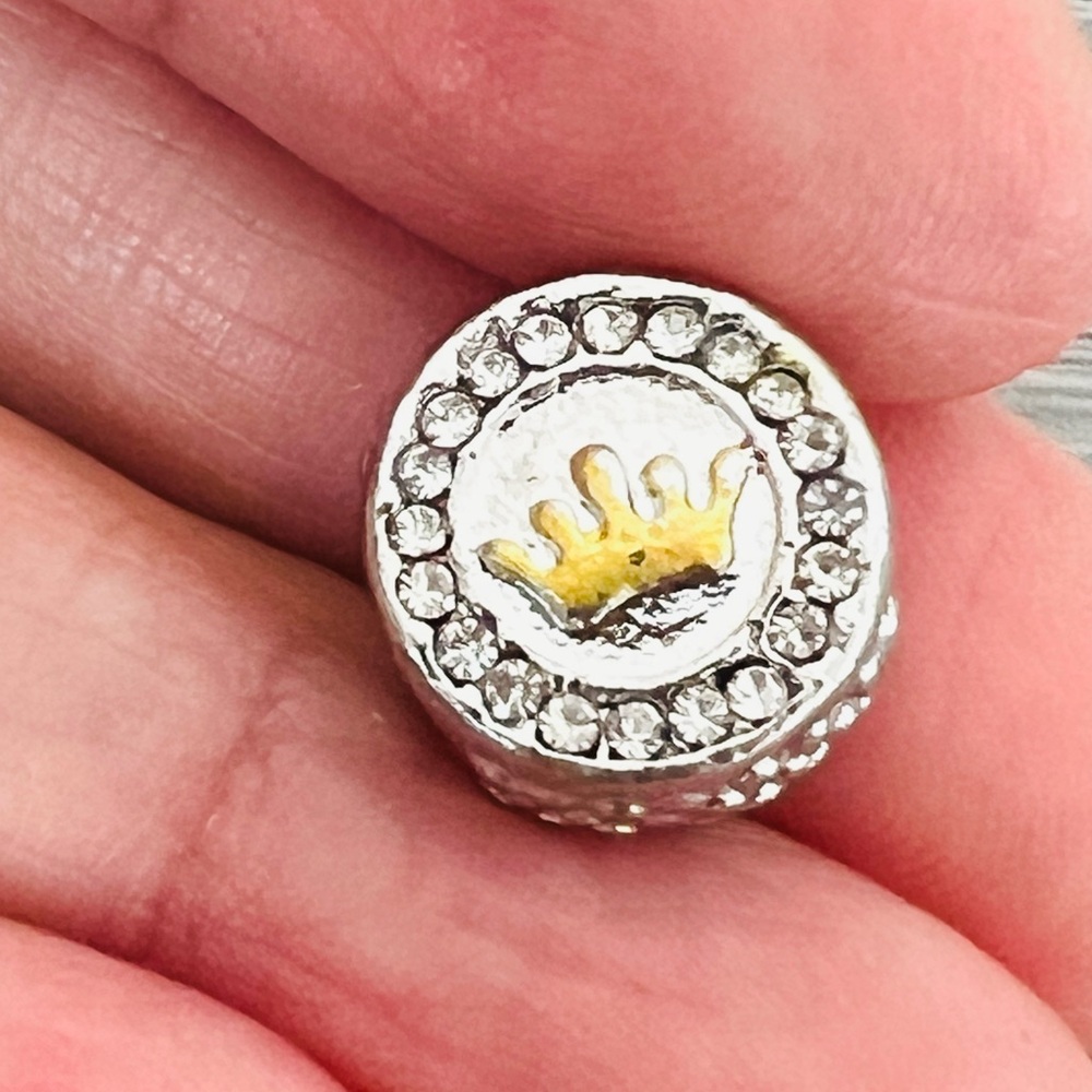 Silver plated paved crown bracelet charm